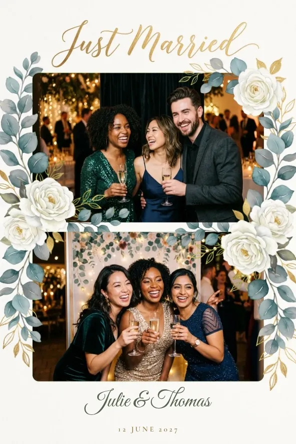 Photo booth template « Just Married eucalyptus »