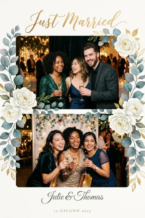 Modello photo booth « Just Married eucalipto »